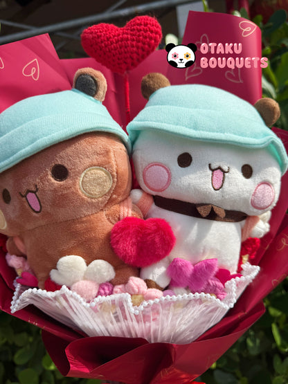 Bubu and Dudu Valentine Couple Bear Panda Heart Plushie Bouquet Gift