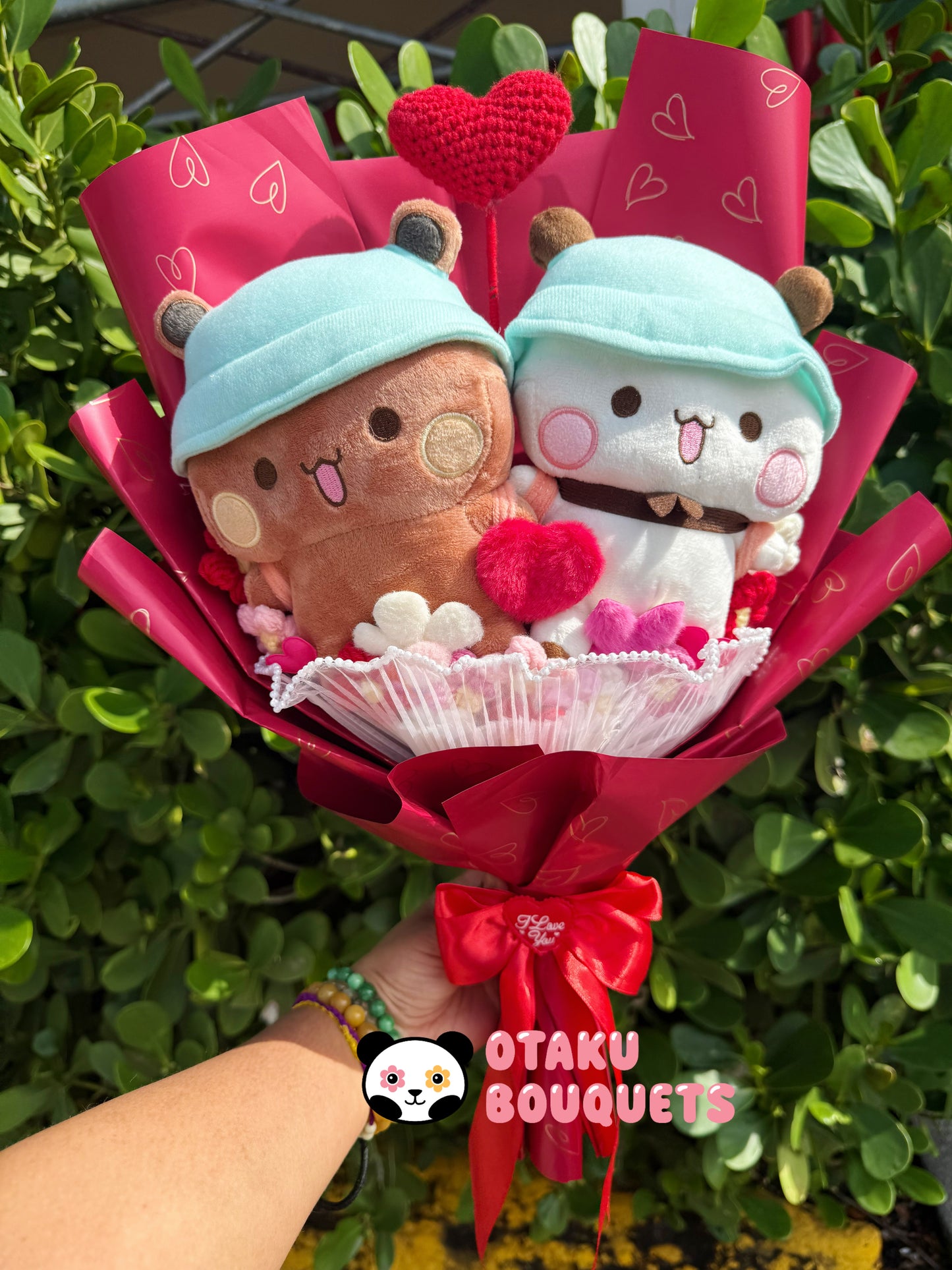 Bubu and Dudu Valentine Couple Bear Panda Heart Plushie Bouquet Gift