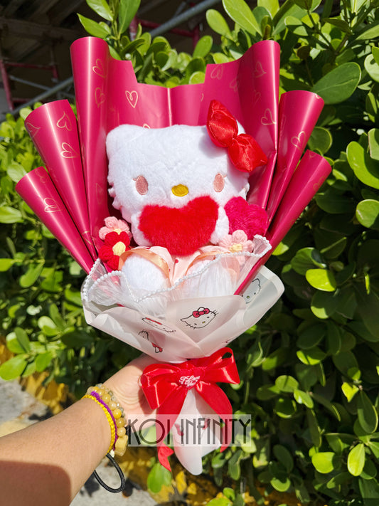 Red Valentine Hello Kitty Heart Plushie Bouquet