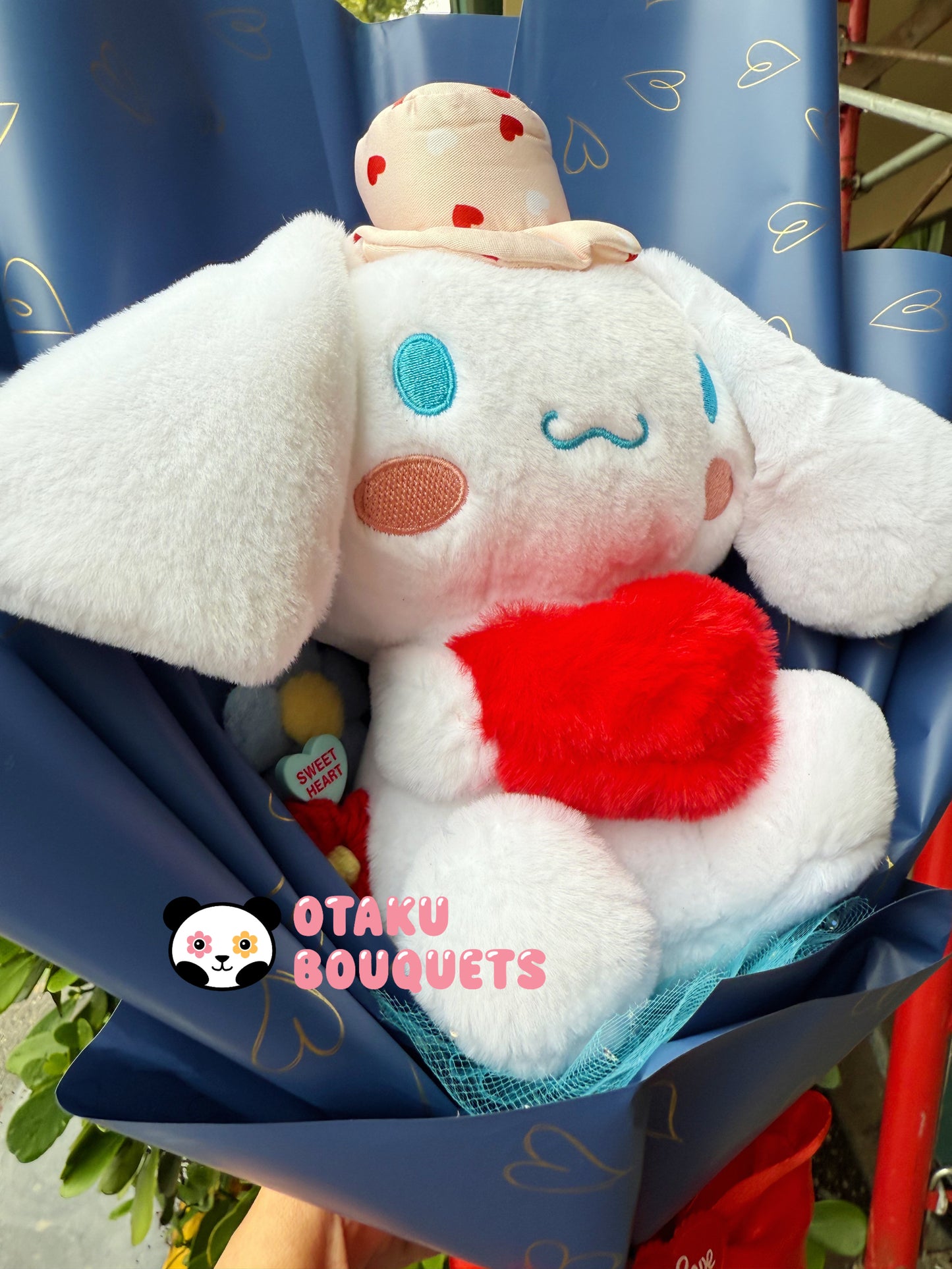 Cinnamon Valentine Blue Heart Plushie Bouquet Gift