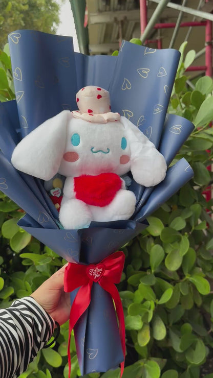 Cinnamon Valentine Blue Heart Plushie Bouquet Gift