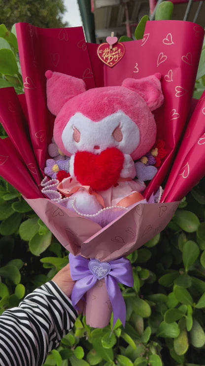 Valentine Kuromi Heart Plushie Bouquet Gift